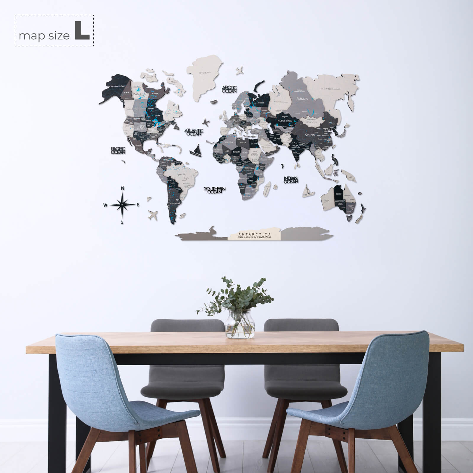 3D Wooden World Map Nordik - Minimalist Scandi Wall Art Decor