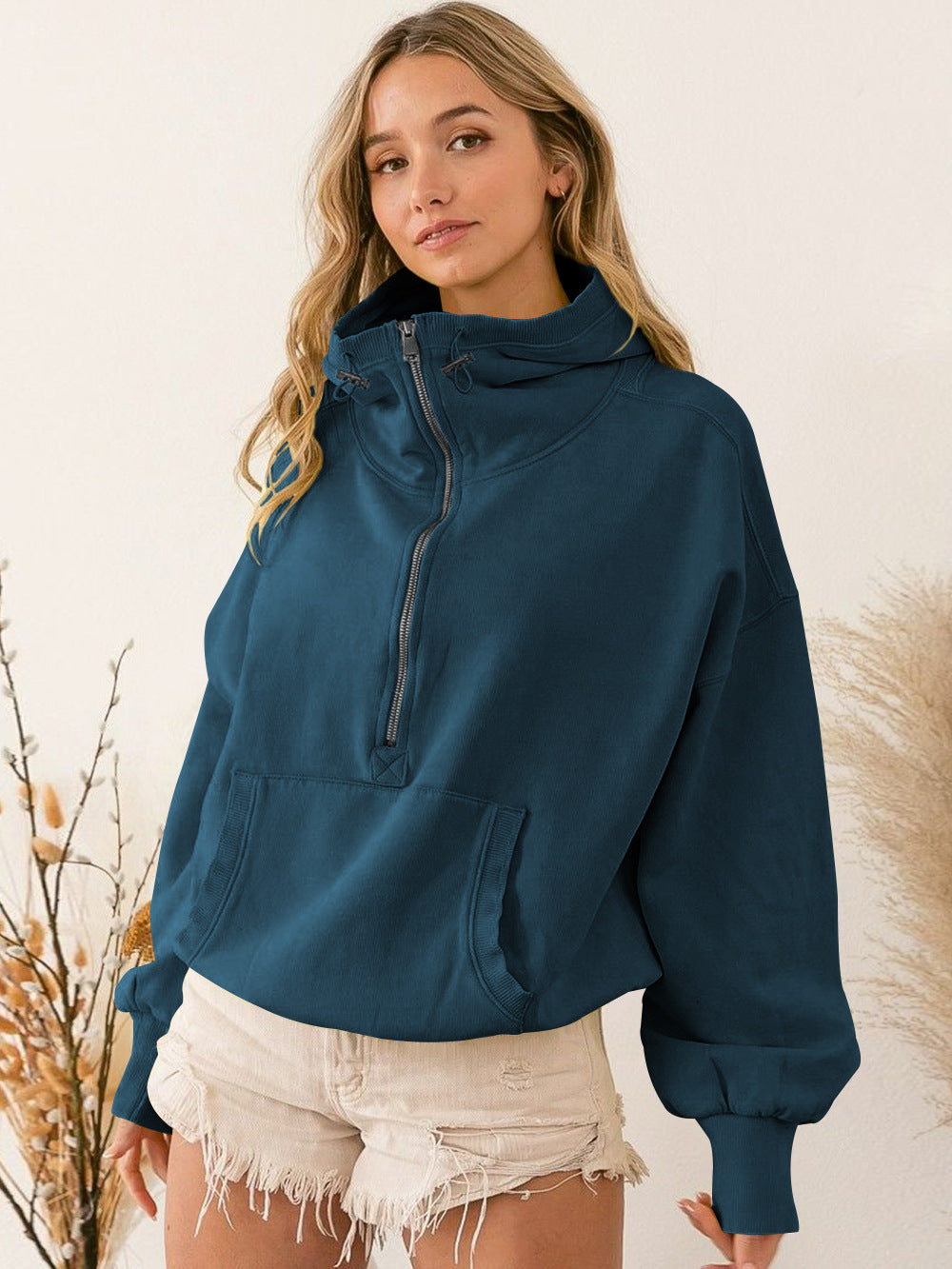 Women's Quarter Zip Stand Collar Pullover Hoodie - Image 5