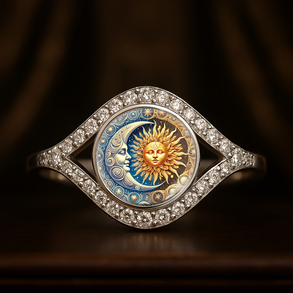 European And American Sun And Moon Diamond Couple Ring Bohemian Valentine's Day Gift Index Finger Ring Opening Adjustable Ring