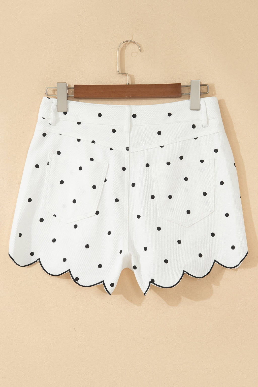 Elise Embroidered Polka Dot Scallop Hem Denim Shorts