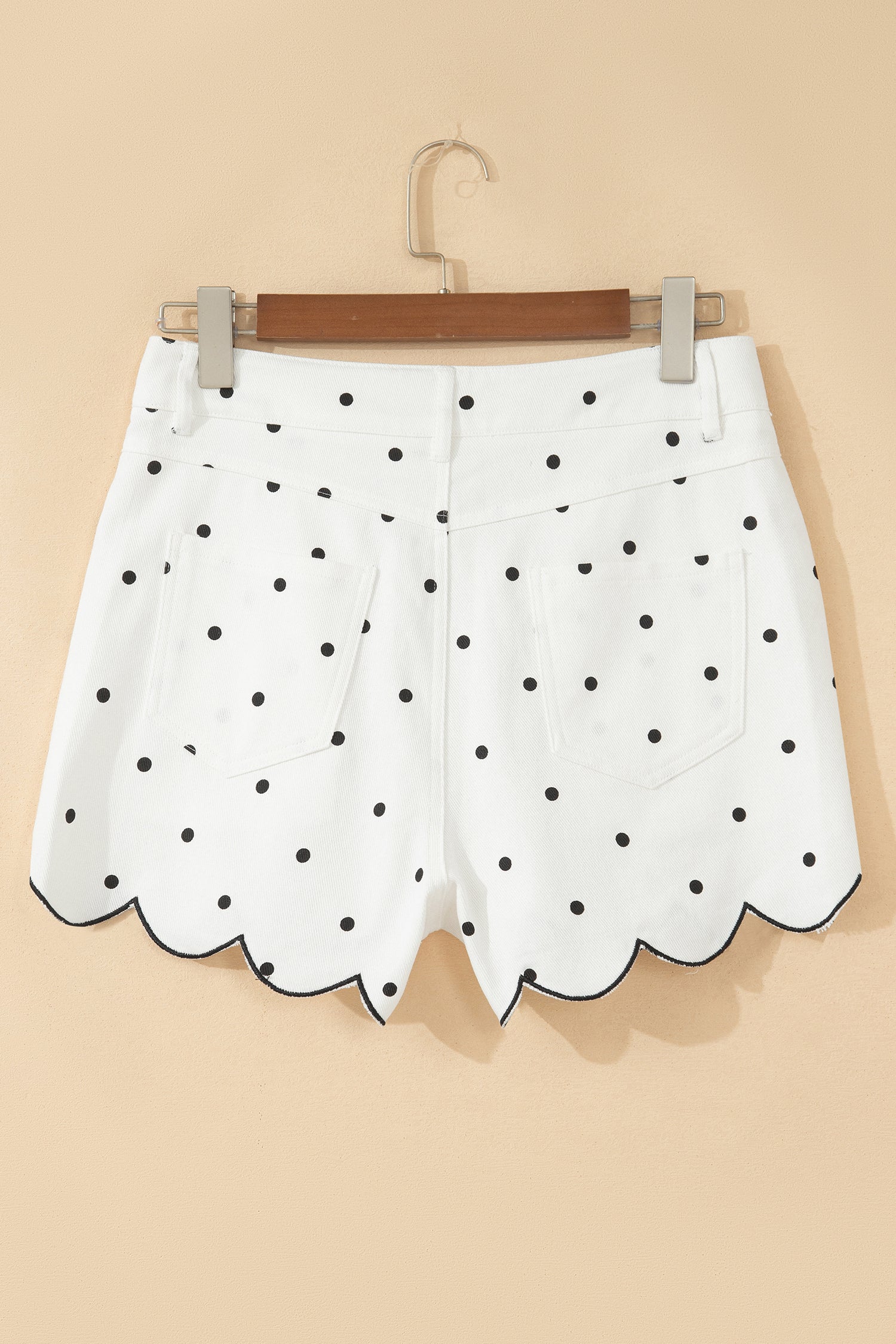 Elise Embroidered Polka Dot Scallop Hem Denim Shorts