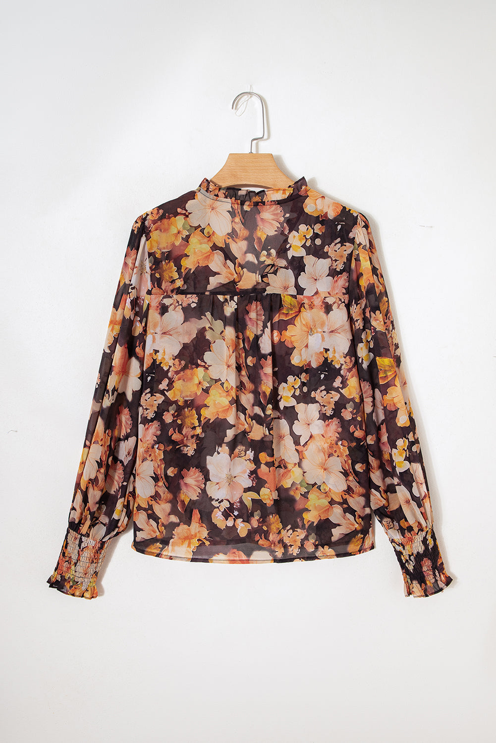 Floral V-Neck Long Puff Sleeve Blouse