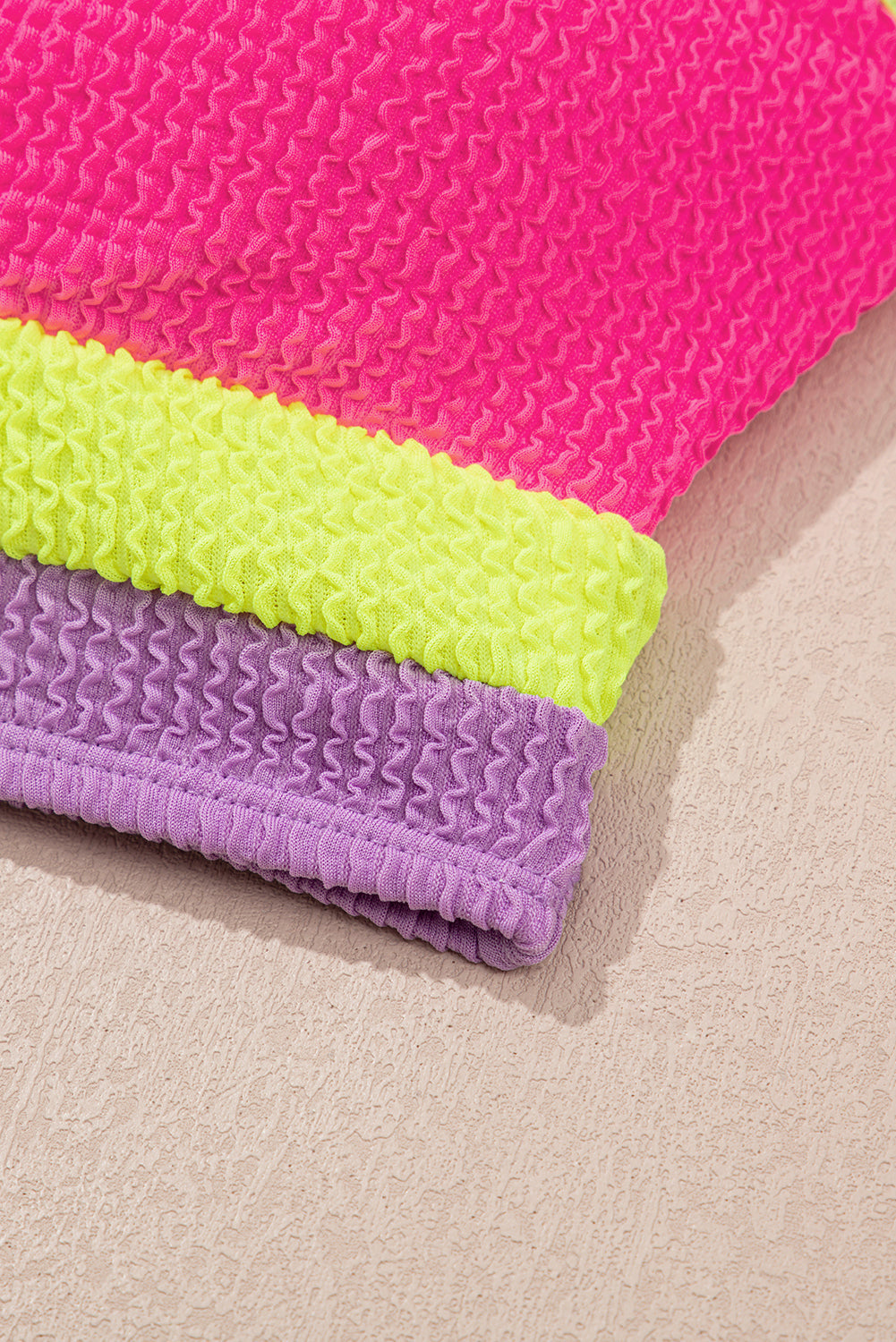 Rose Red Color Block High Waisted Sexy Bikini Set