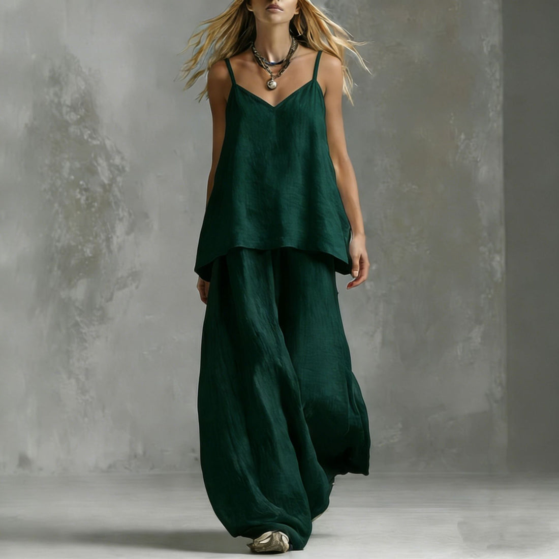 Women's V-Neck Sleeveless Two-Piece Wide Leg Pantsuit Set - Image 7