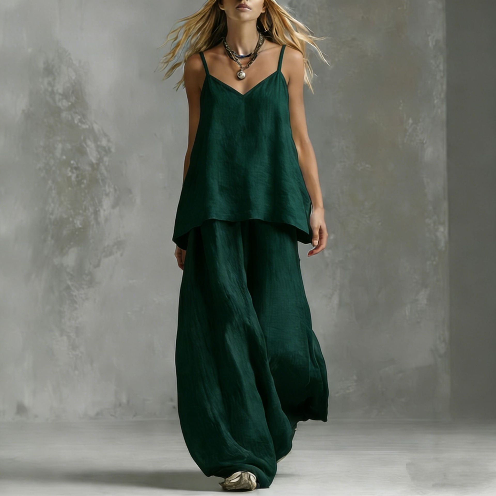 Women's V-Neck Sleeveless Two-Piece Wide Leg Pantsuit Set - Image 7