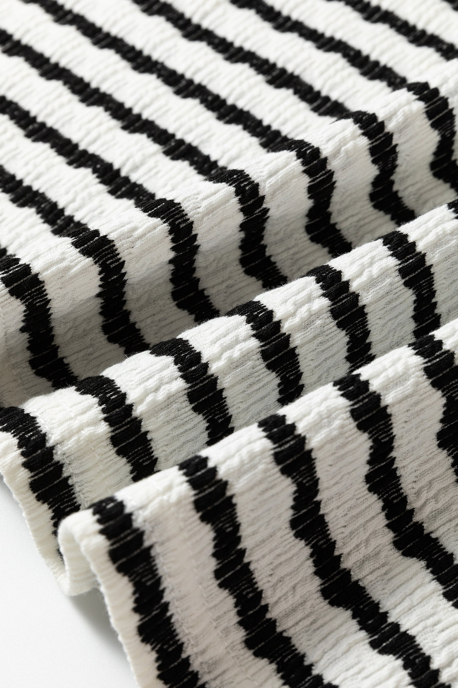 Black Stripe Textured Hooded V Neck Casual Long Sleeve Top