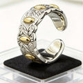 Vintage handcrafted brass open ring with seven-grain rice texture design.