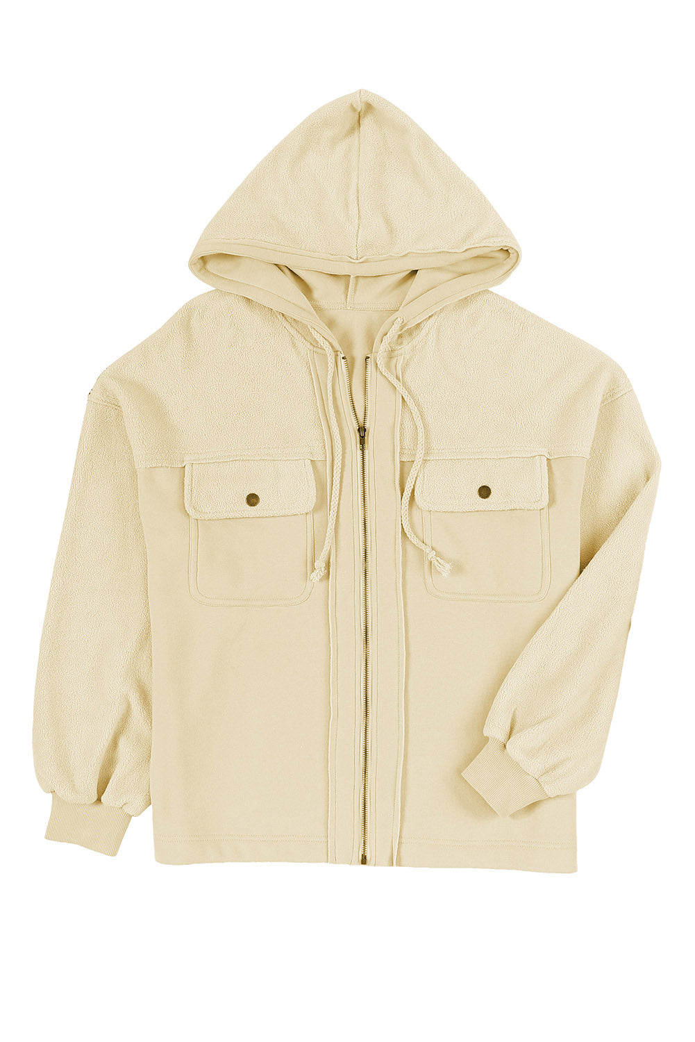 Green Bishop Sleeve Zip Up Hoodie Jacket with Flap Pockets