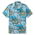 Men's vintage Ocean Thrills surfing print 100% cotton camp shirt.