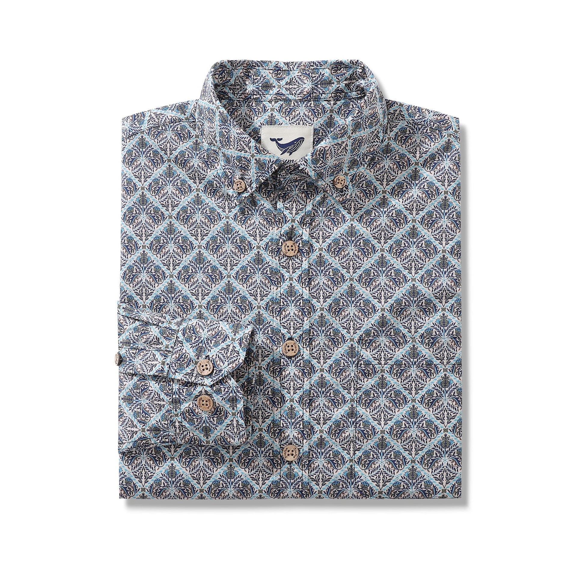 Men's Long Sleeve Floral Hawaiian Shirt Vintage Boho Button-Down