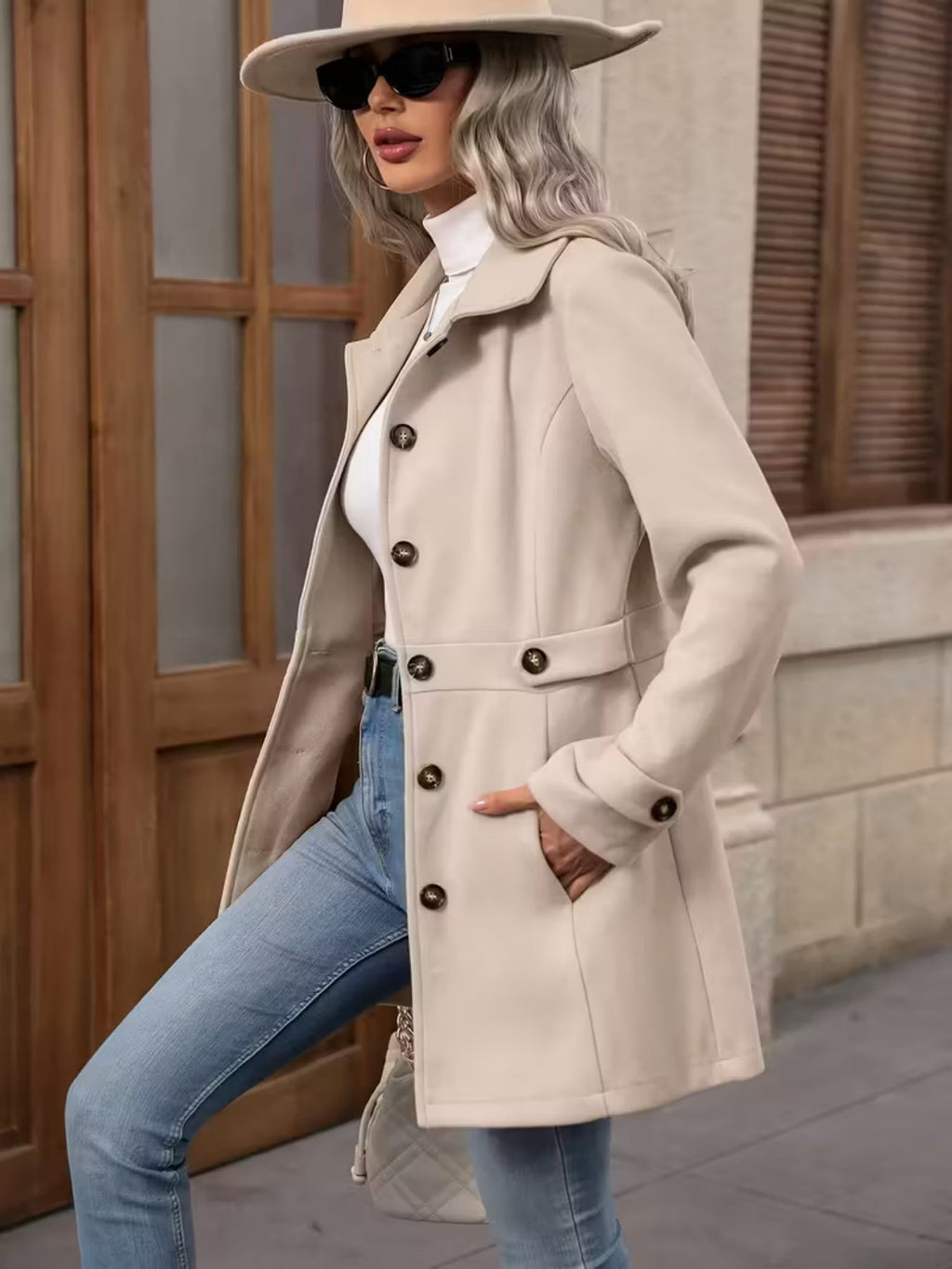 Women's Elegant Woolen Coat – Slim Fit