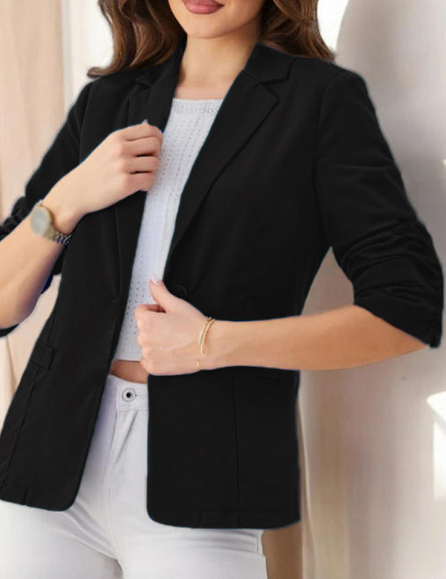 Women's Three-Quarter Sleeve Open Front Office Blazer Jacket - Image 7