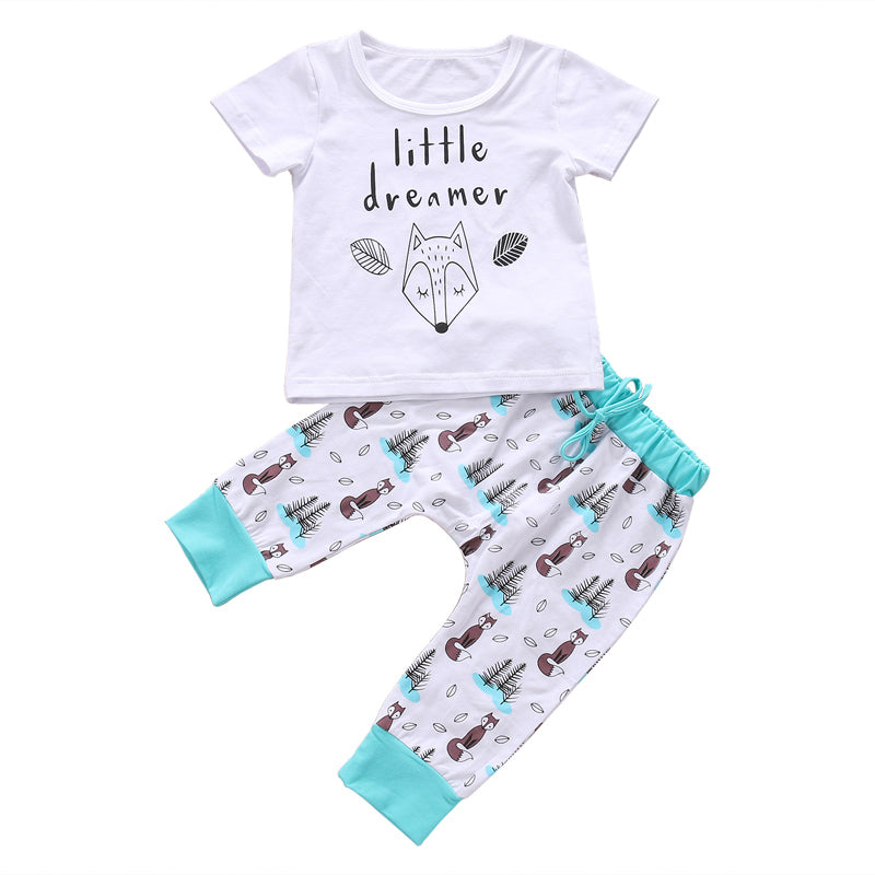 "Little Dreamer Fox Print Baby Outfit Set (2 Pieces)"