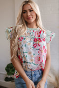 Anne Floral Ruffle Trim Short Sleeve Blouse