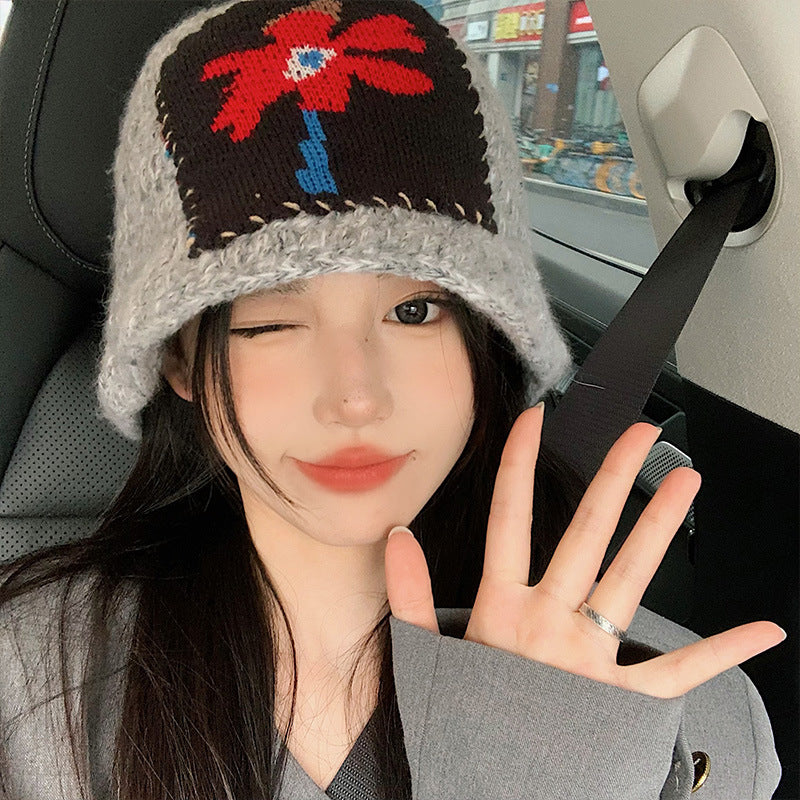 Tie-Dye Knitted Bucket Hat - Women’s Windproof Winter Cap
