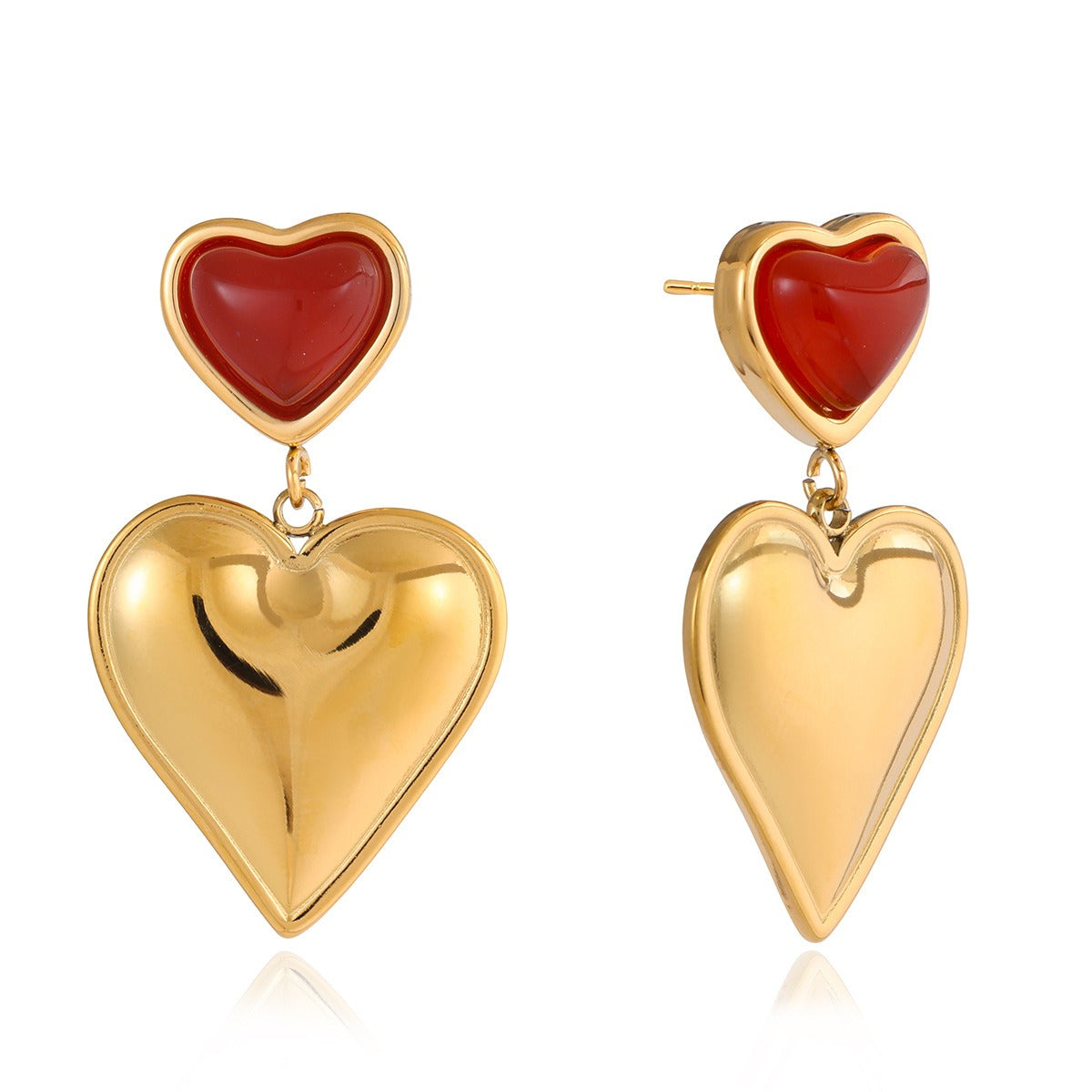 18K Gold Heart-Shaped Earrings in Polished Titanium Steel