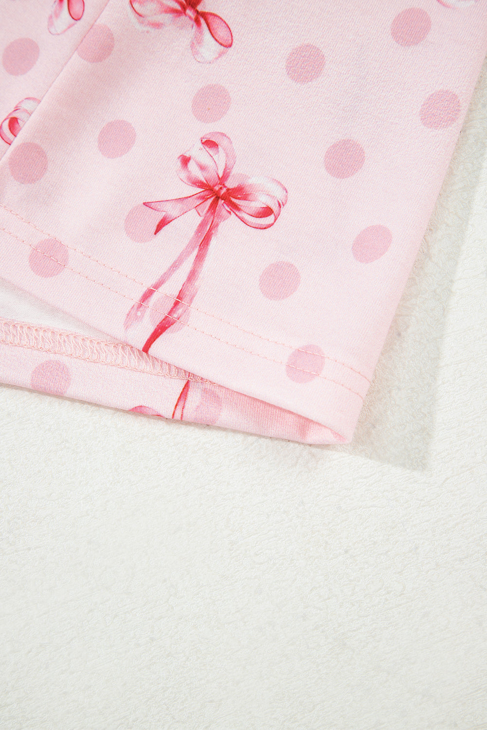Pink Bow Print Contrast Piping Short Pajamas Set