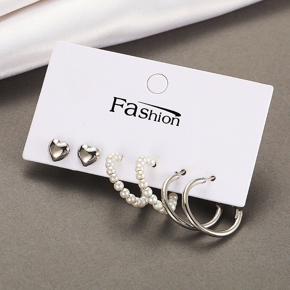 European And American Cross-Border Simple Alloy Silver 3-Pair Earrings