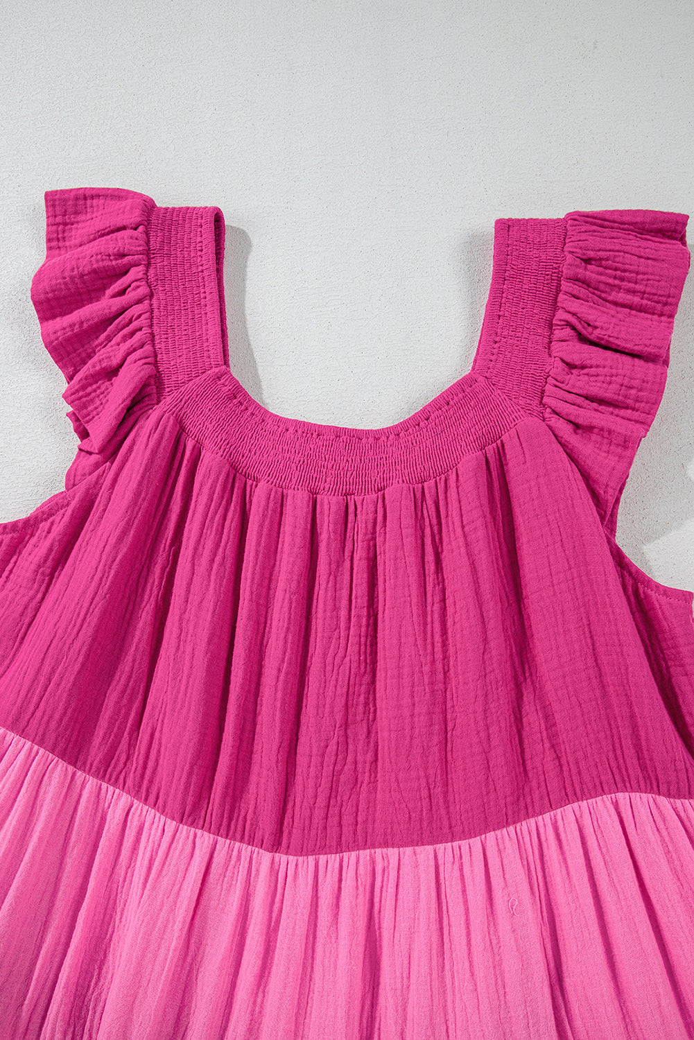 Flutter Tiered Mini Dress Smocked Square Neck Cotton Boho Dress