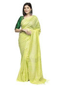 A vibrant light parrot green Bhagalpuri saree with a matching blouse piece