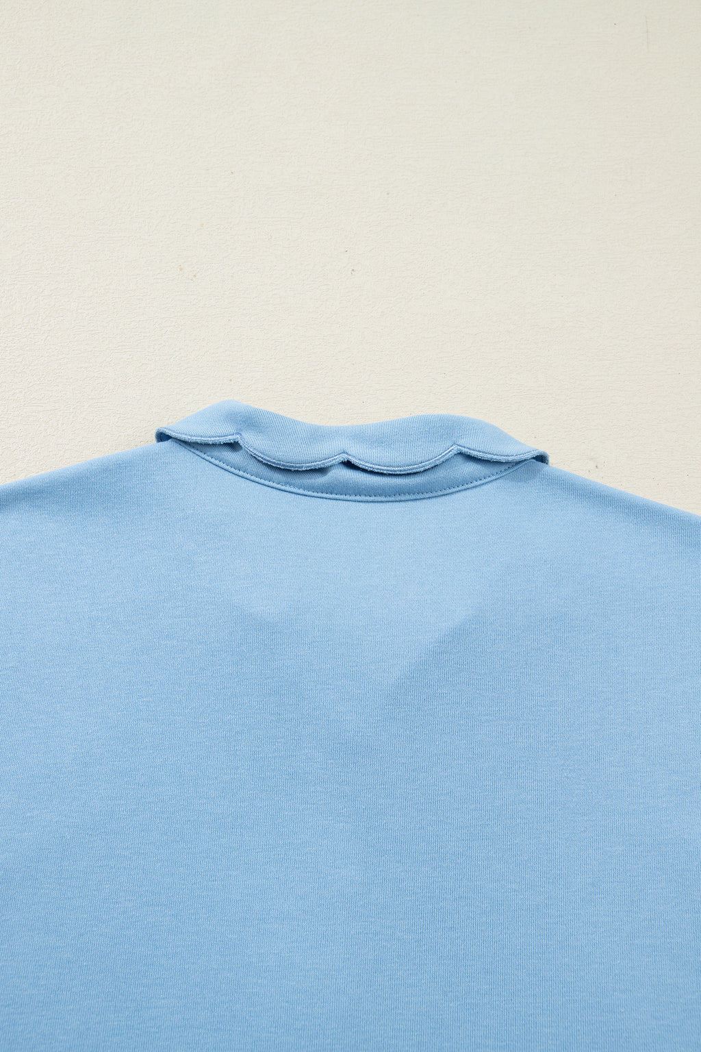 Beau Blue Solid Color Snap Button Polo Collar Short Sleeve Scallop Hem Mini Dress