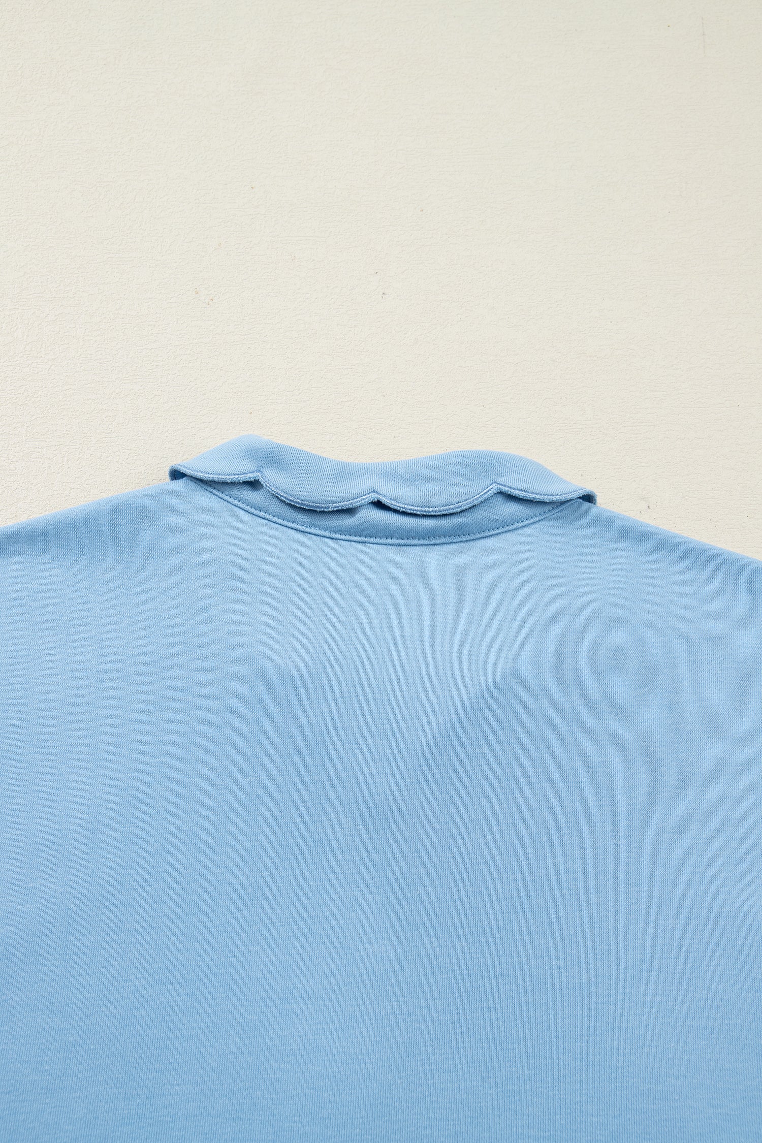 Beau Blue Solid Color Snap Button Polo Collar Short Sleeve Scallop Hem Mini Dress