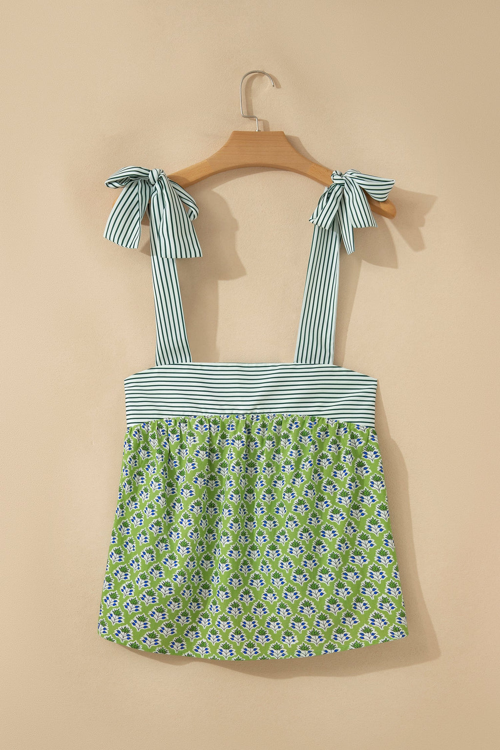 Alisson Straps Babydoll Tank Top in Green and White
