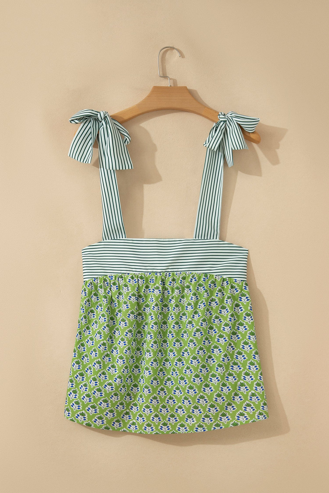 Alisson Straps Babydoll Tank Top in Green and White