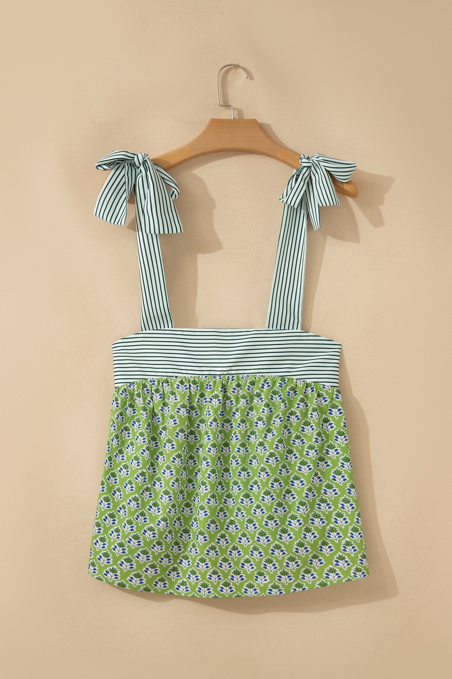 Alisson Straps Babydoll Tank Top in Green and White