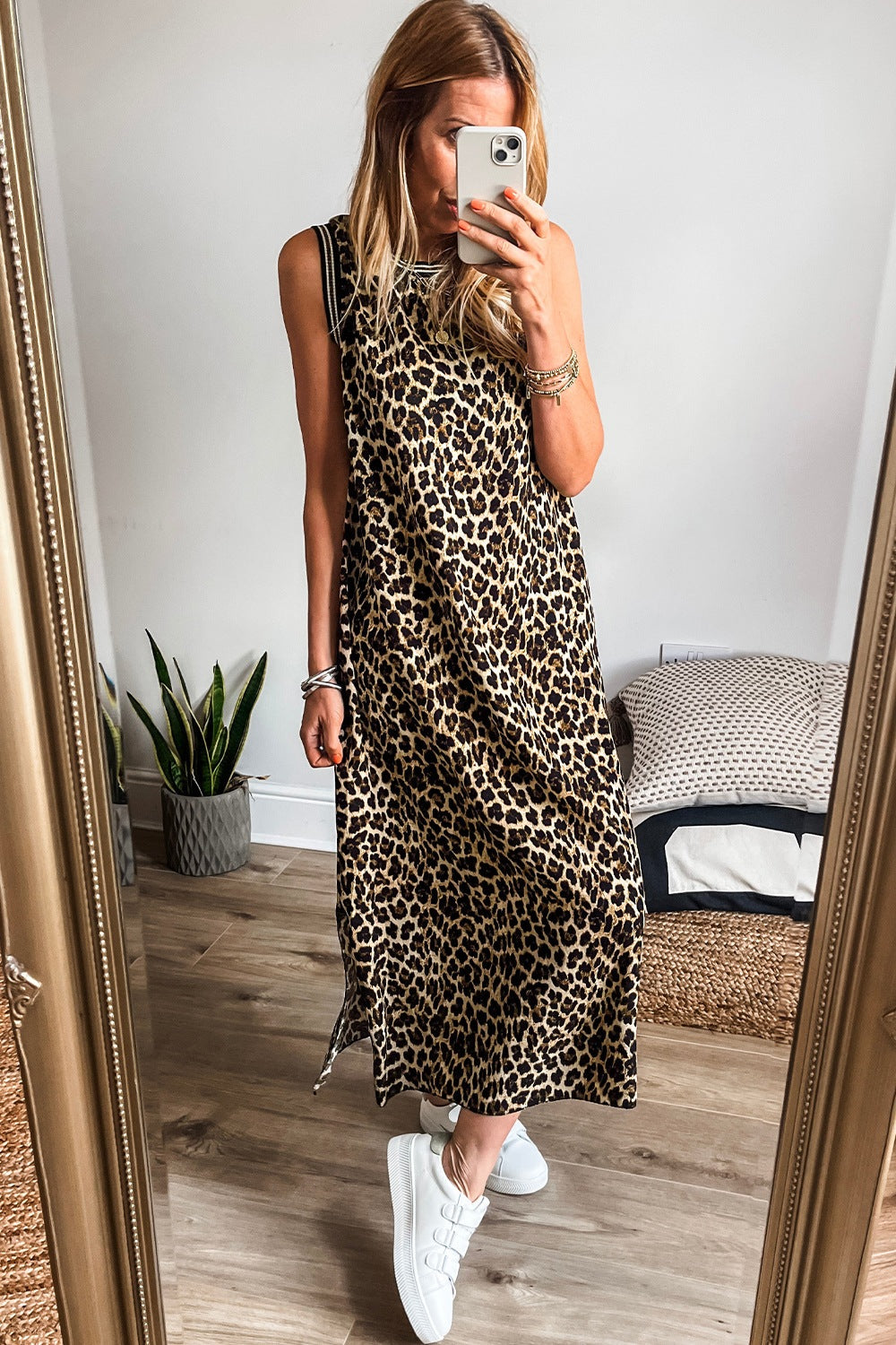 Sleeveless Leopard Print Maxi Dress - Luxury Modern Statement