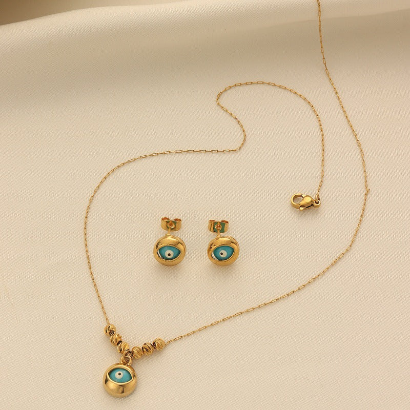 Turkish Evil Eye Pendant Necklace and Earrings Jewelry Set
