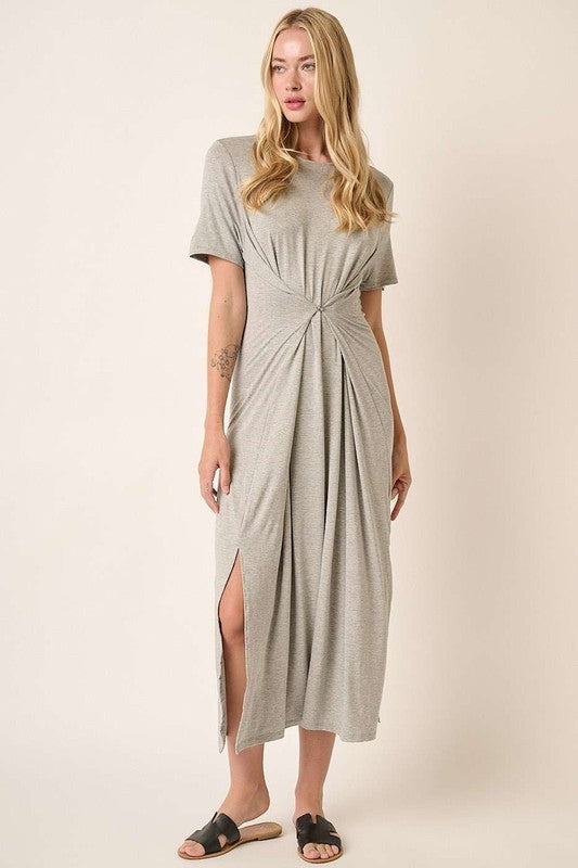 Grey Side Slit Knit Maxi Dress