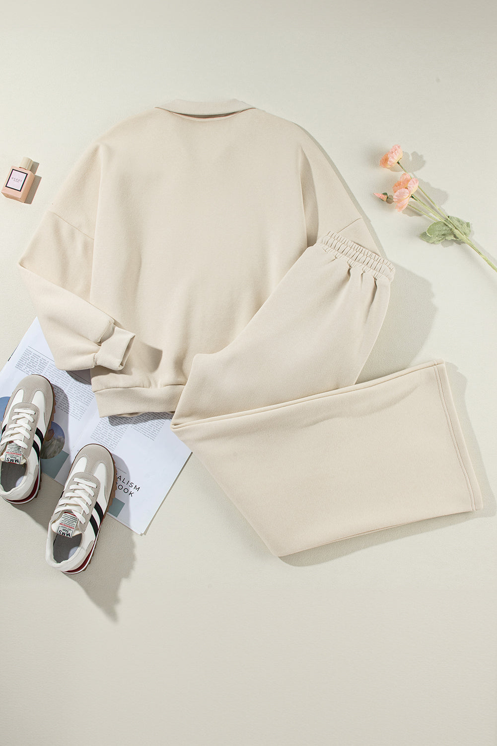 Solid Zip-Up Jacket and Drawstring Pants Set