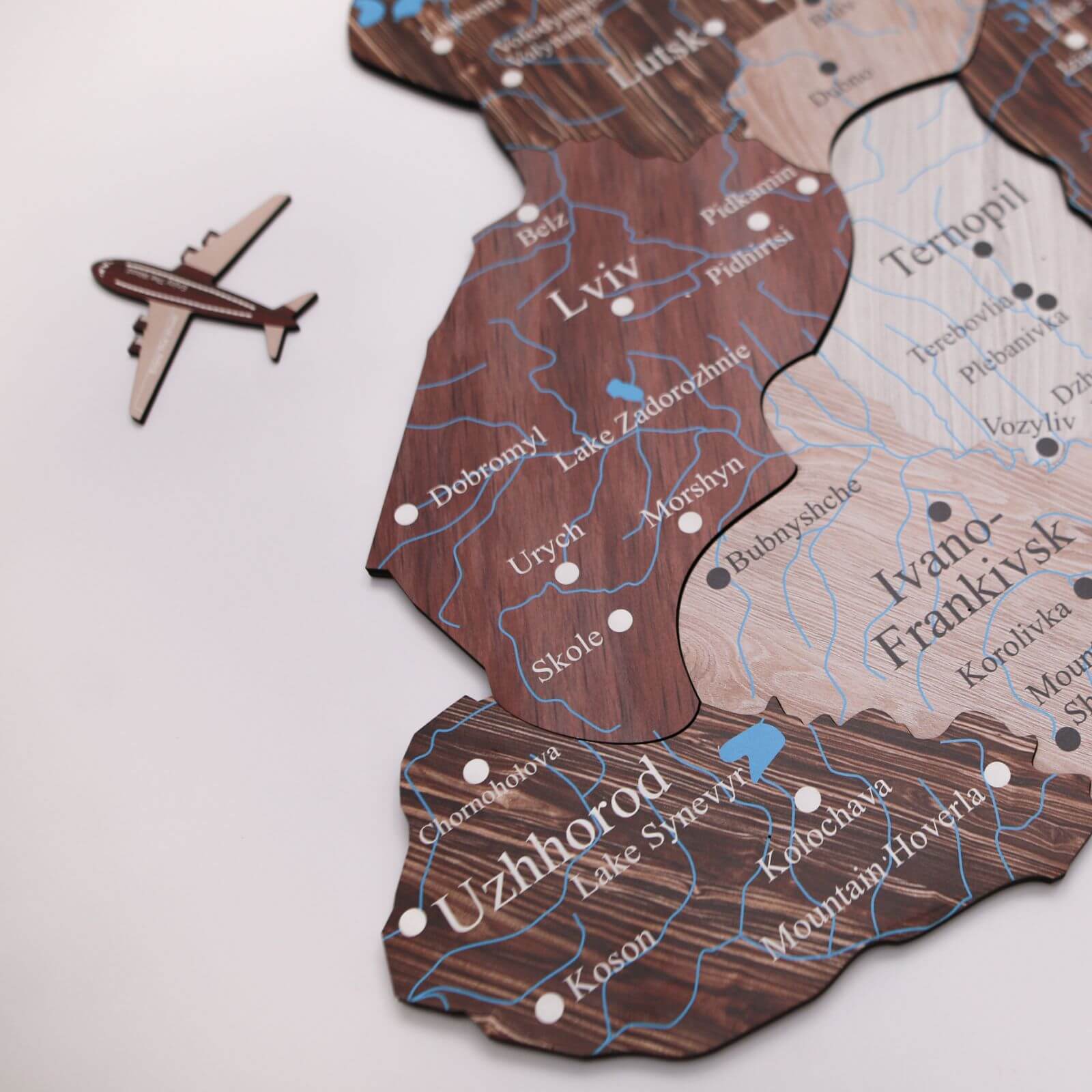 Wooden Map of Ukraine Cappuccino Minimalist Wall Art