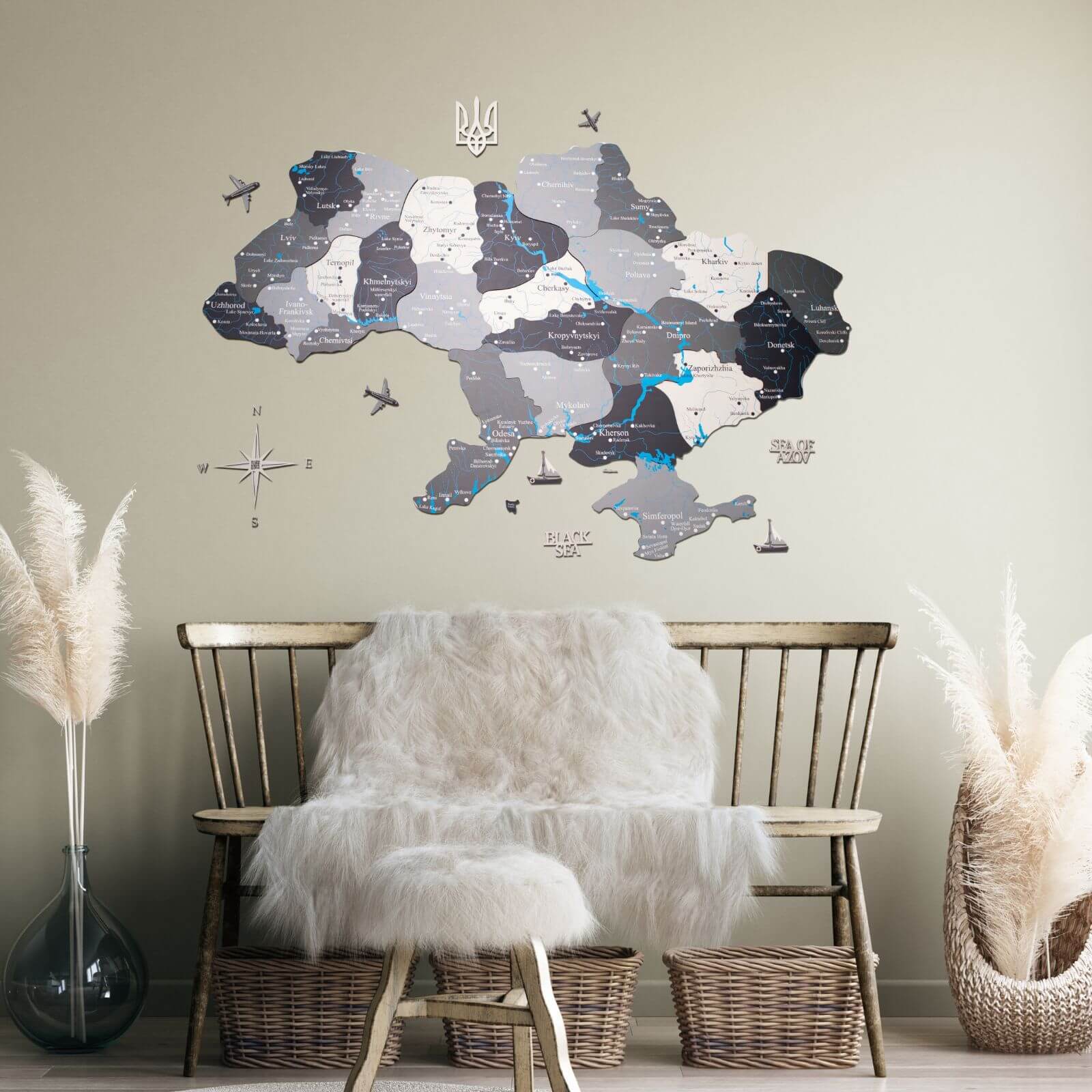 Wooden Map of Ukraine Nordik – Scandinavian Birch Wall Decor