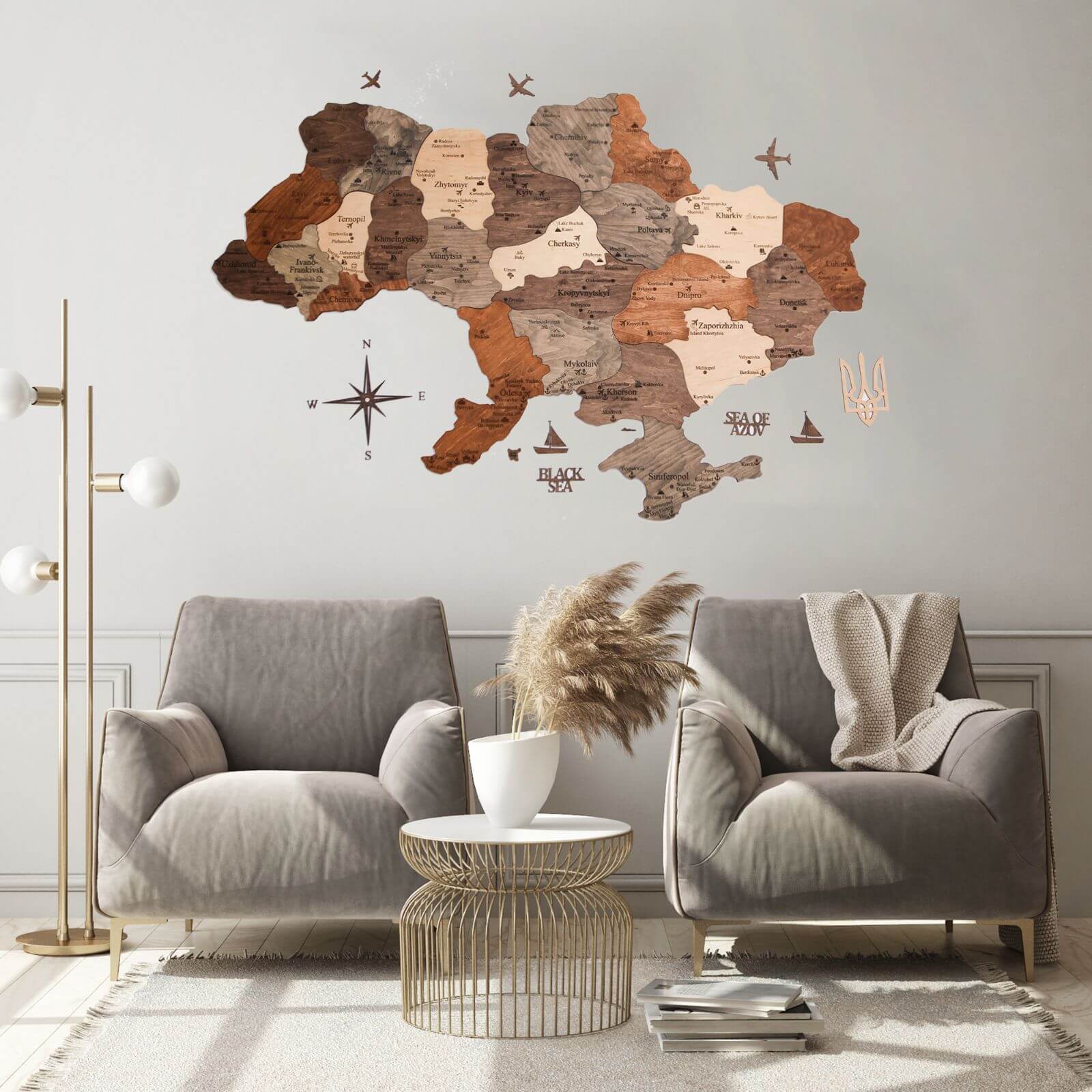 Wooden Map of Ukraine Terra Minimalist Brown Wall Art Decor