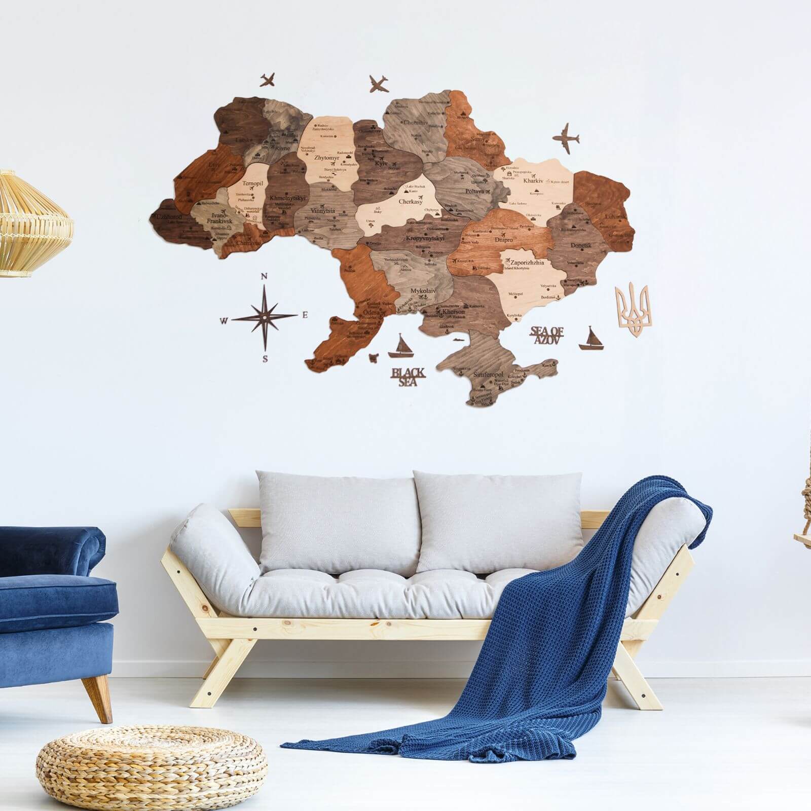 Wooden Map of Ukraine Multicolor Modern Wall Art Decor