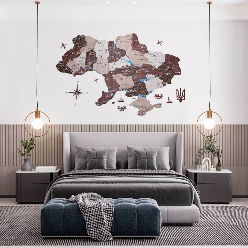 Wooden Map of Ukraine Cappuccino Minimalist Wall Art