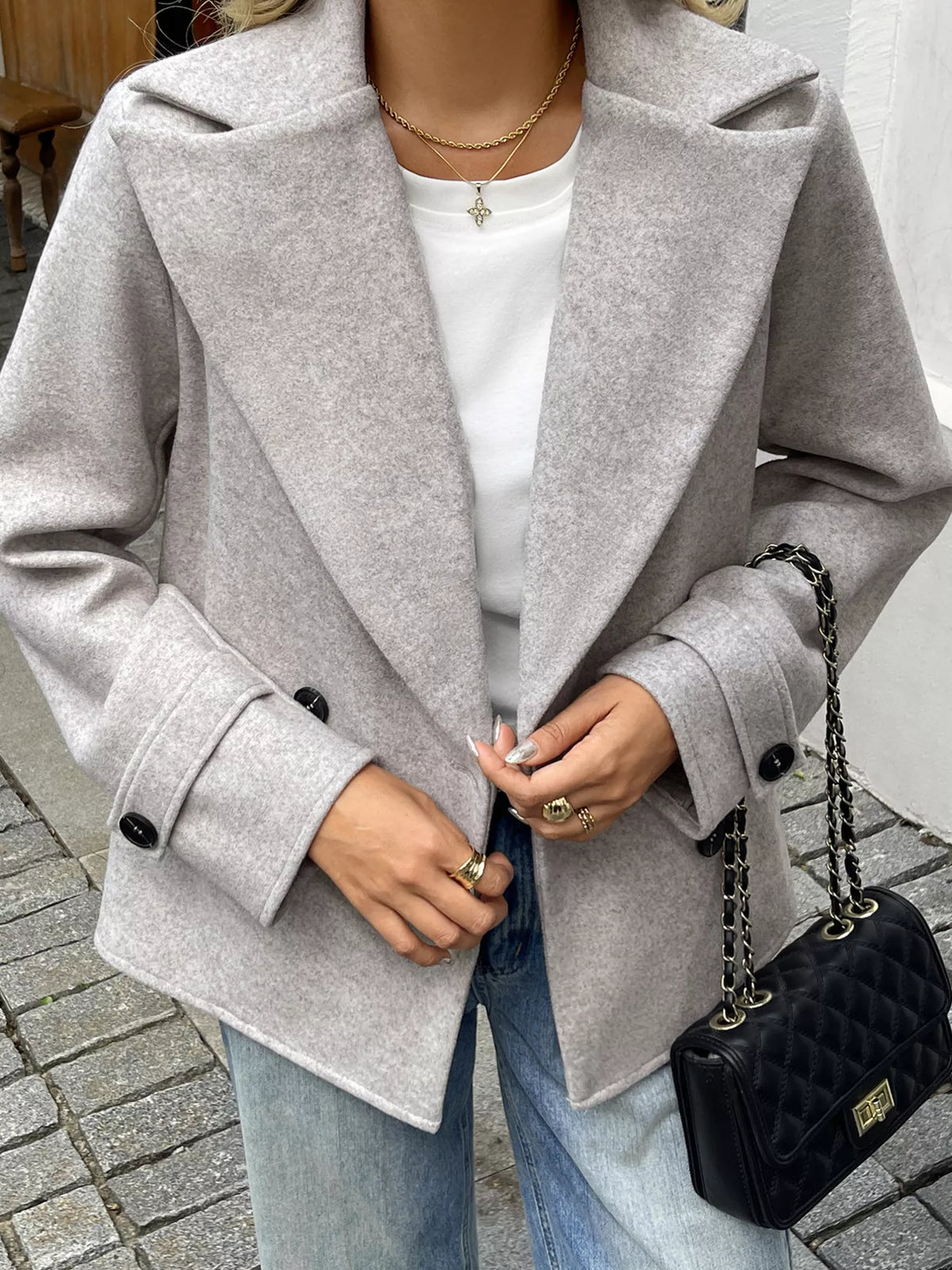 Wool Blend Double-Breasted Jacket