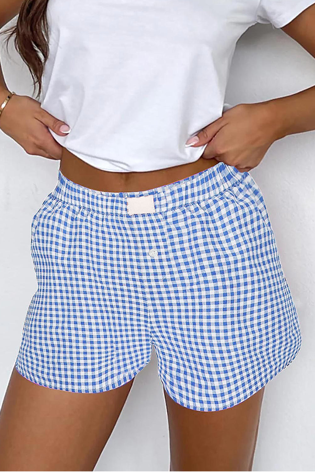 Blue Red Plaid High Waist Shorts | Gingham Print