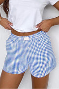Blue Red Plaid High Waist Shorts | Gingham Print