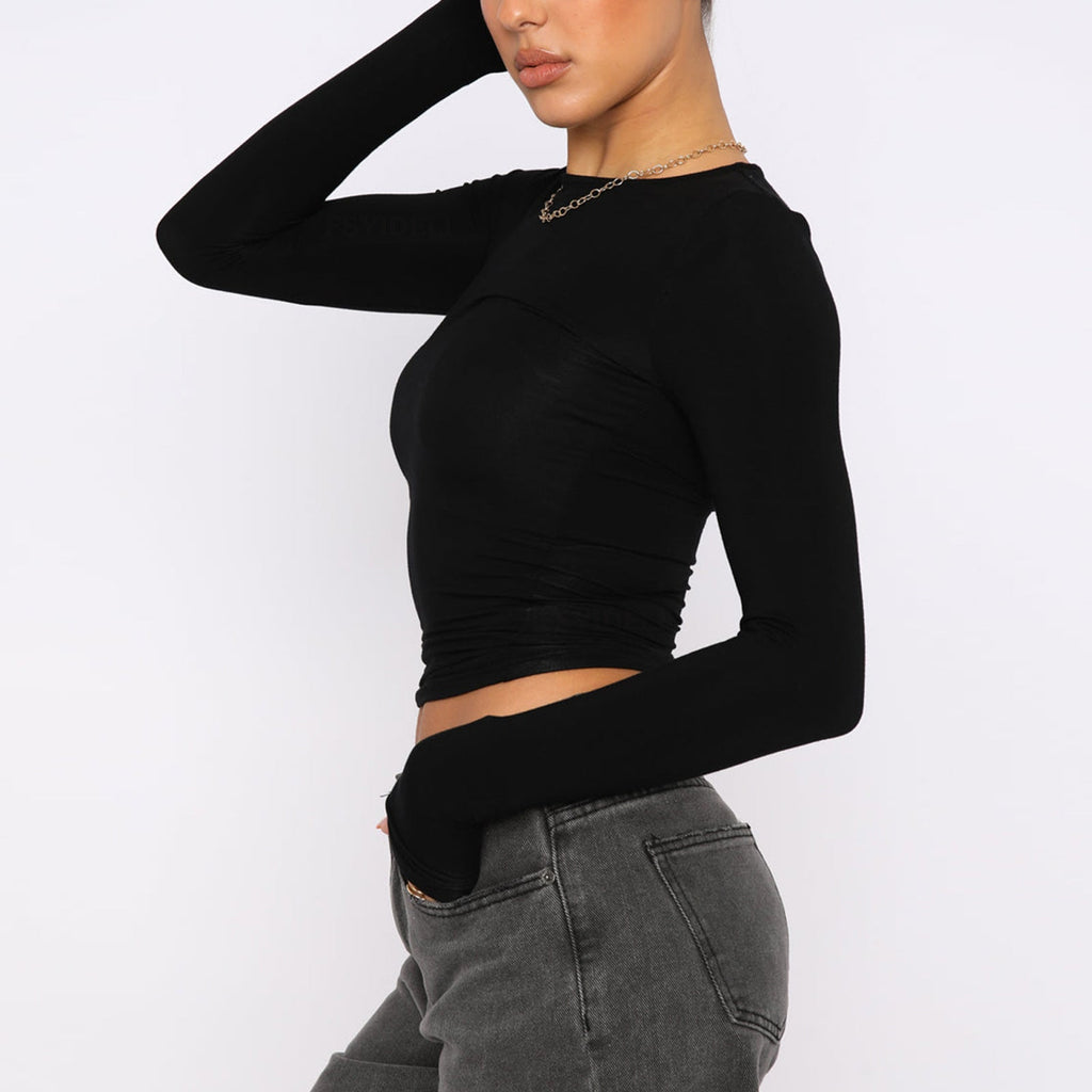 Women's Slim Fit Long Sleeve Crop Top Casual Pullover Shirt - Image 5