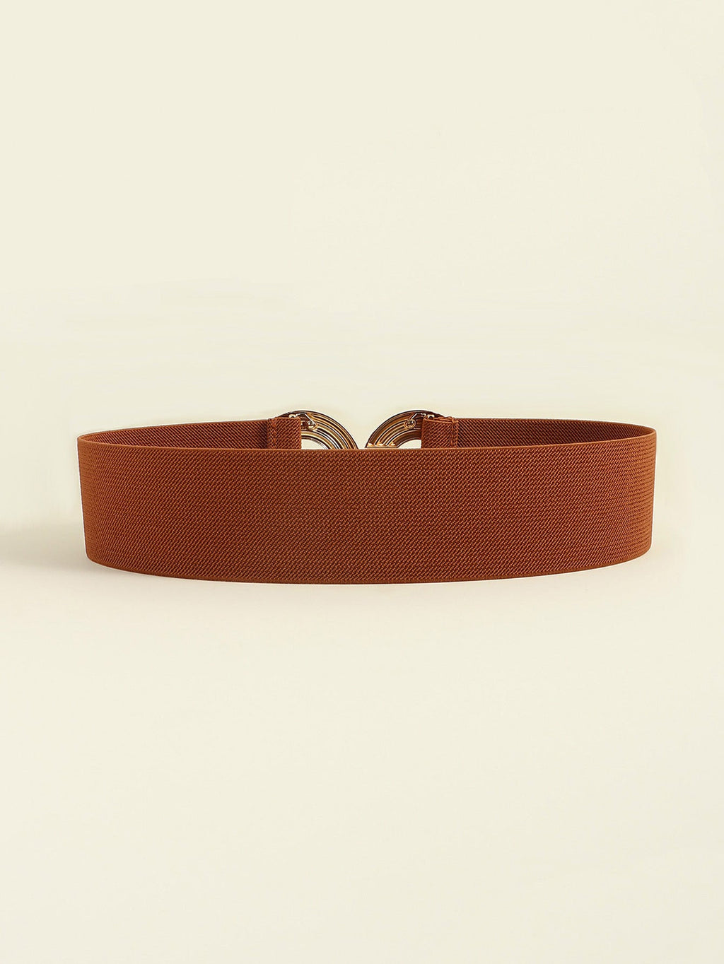 Geometric Buckle Elastic Wide Belt | Brown & Gold