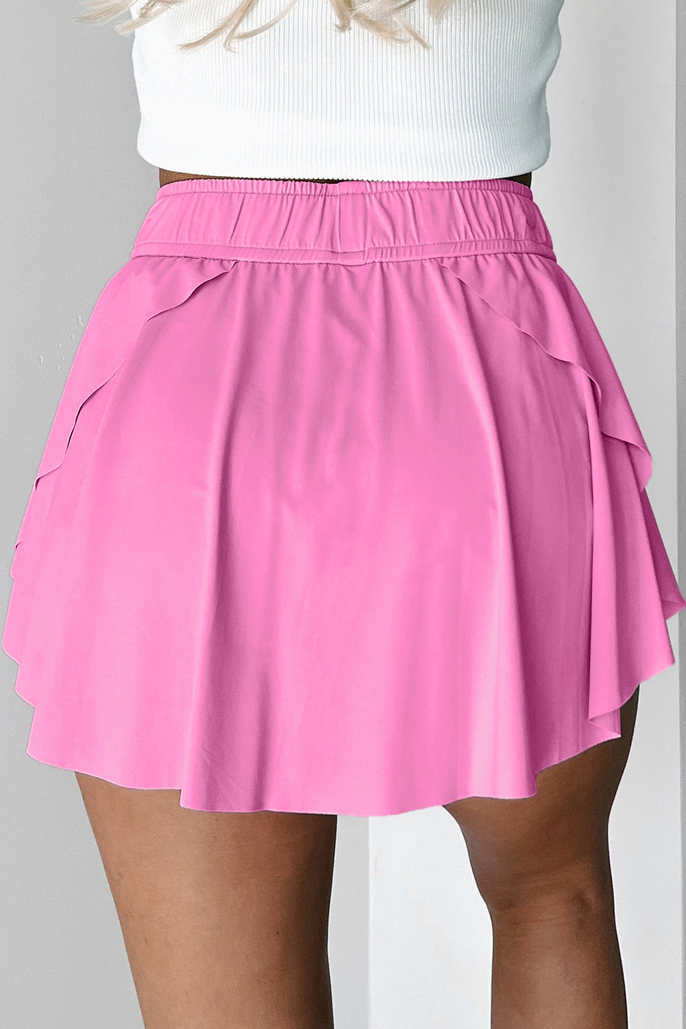 High-Waist Pink Tennis Skorts with Drawstring | Lined A-Line