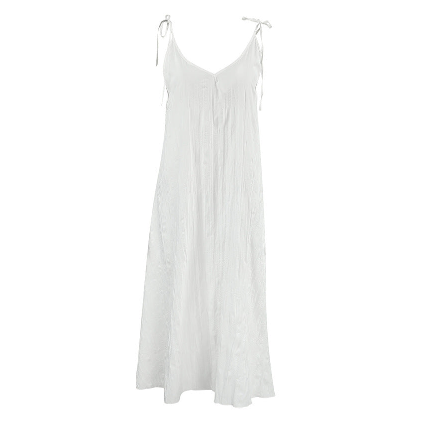 Minimalist White Woven Sling Dress