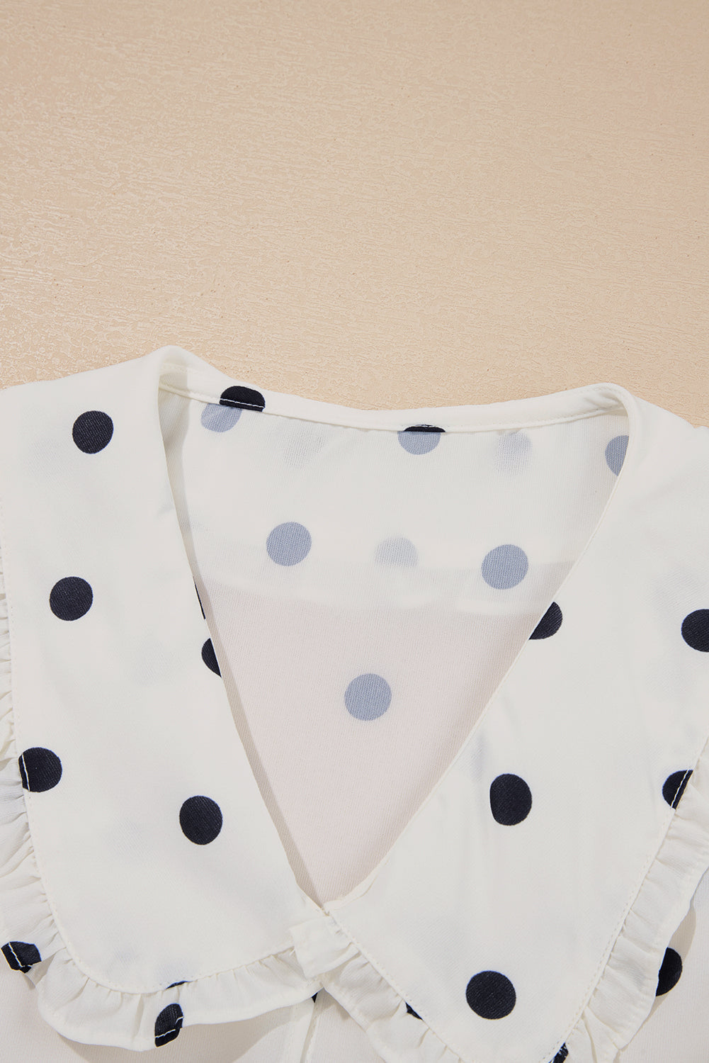 Polka Dot Collared Lace-Up Peplum Top