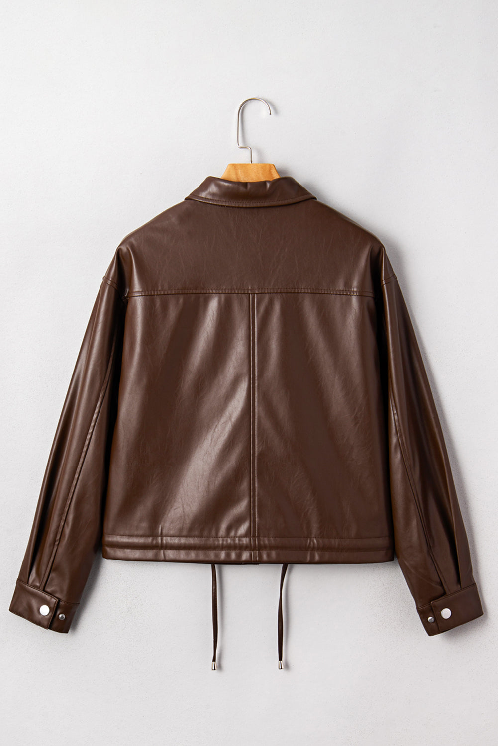 112 Chicory Coffee Leather Jacket - Double Flap Pocket Drawstring