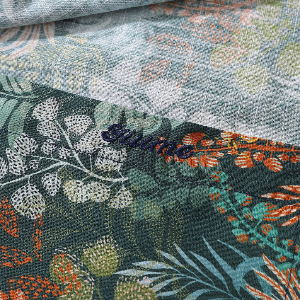 Emerald Tropical Leaf Print Long Sleeve Cotton Hawaiian Shirt