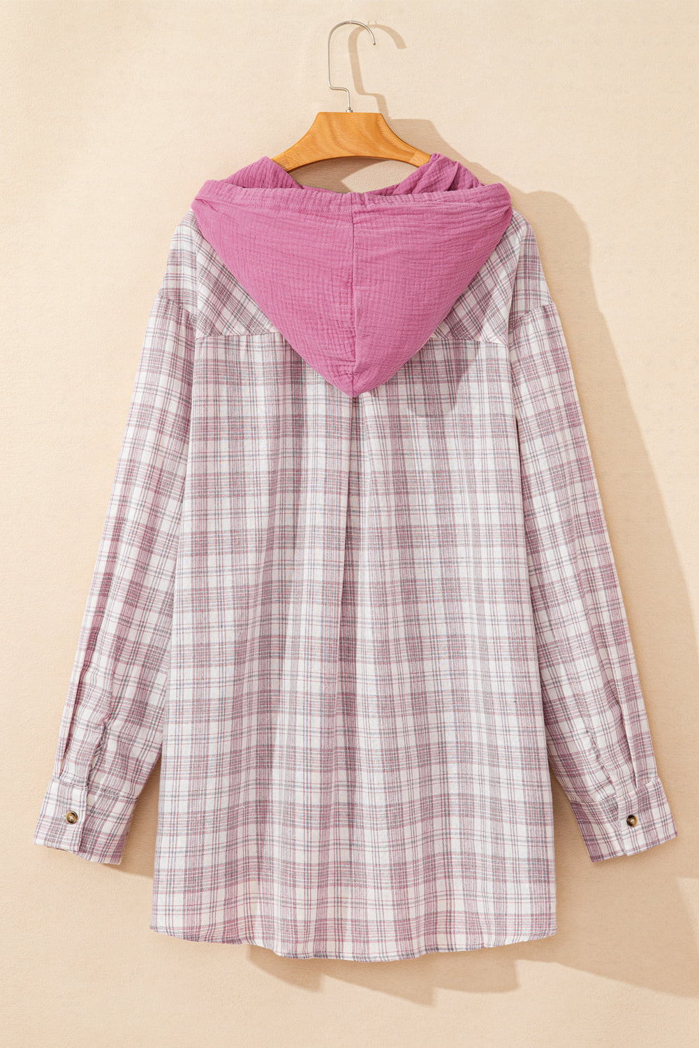 Plus Size Plaid Button-Up Chest Pocket Hooded Shirt