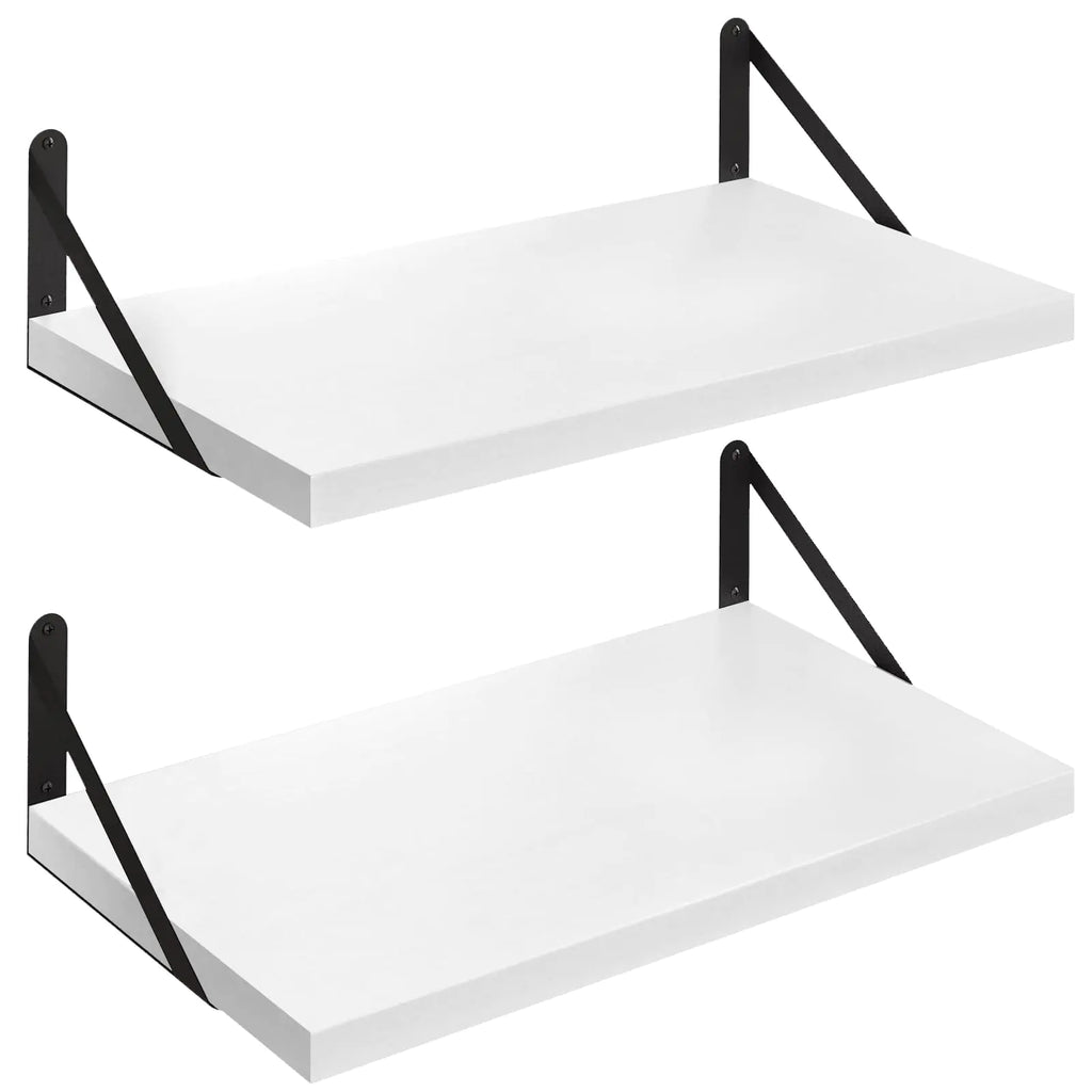 SAUMONIERES Floating Shelves Wall Bookshelf for Bedroom Bathroom Living Room Wood Wall Mounted Wide Deep Storage White Painted 24 Inch Wall Shelves Set of 2